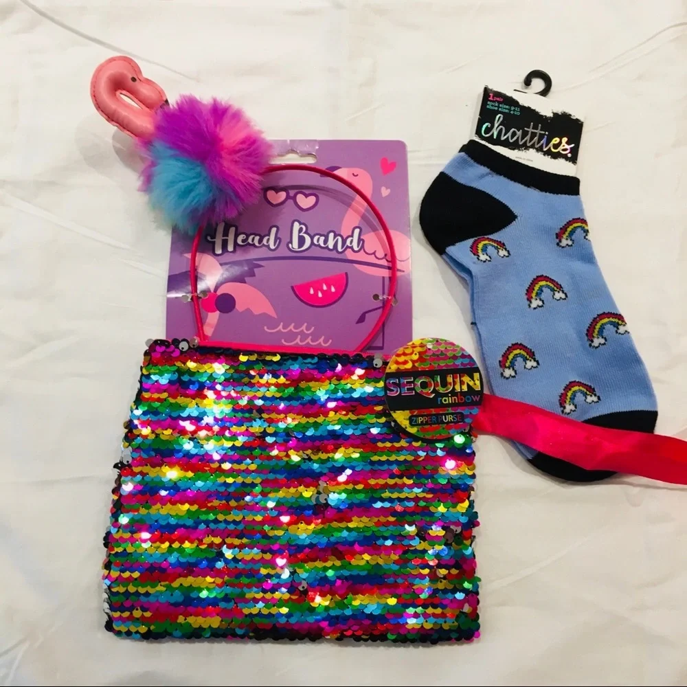 NWT HEADBAND pink FLAMINGO 3 pc. Set! SOCKS & WRIST…